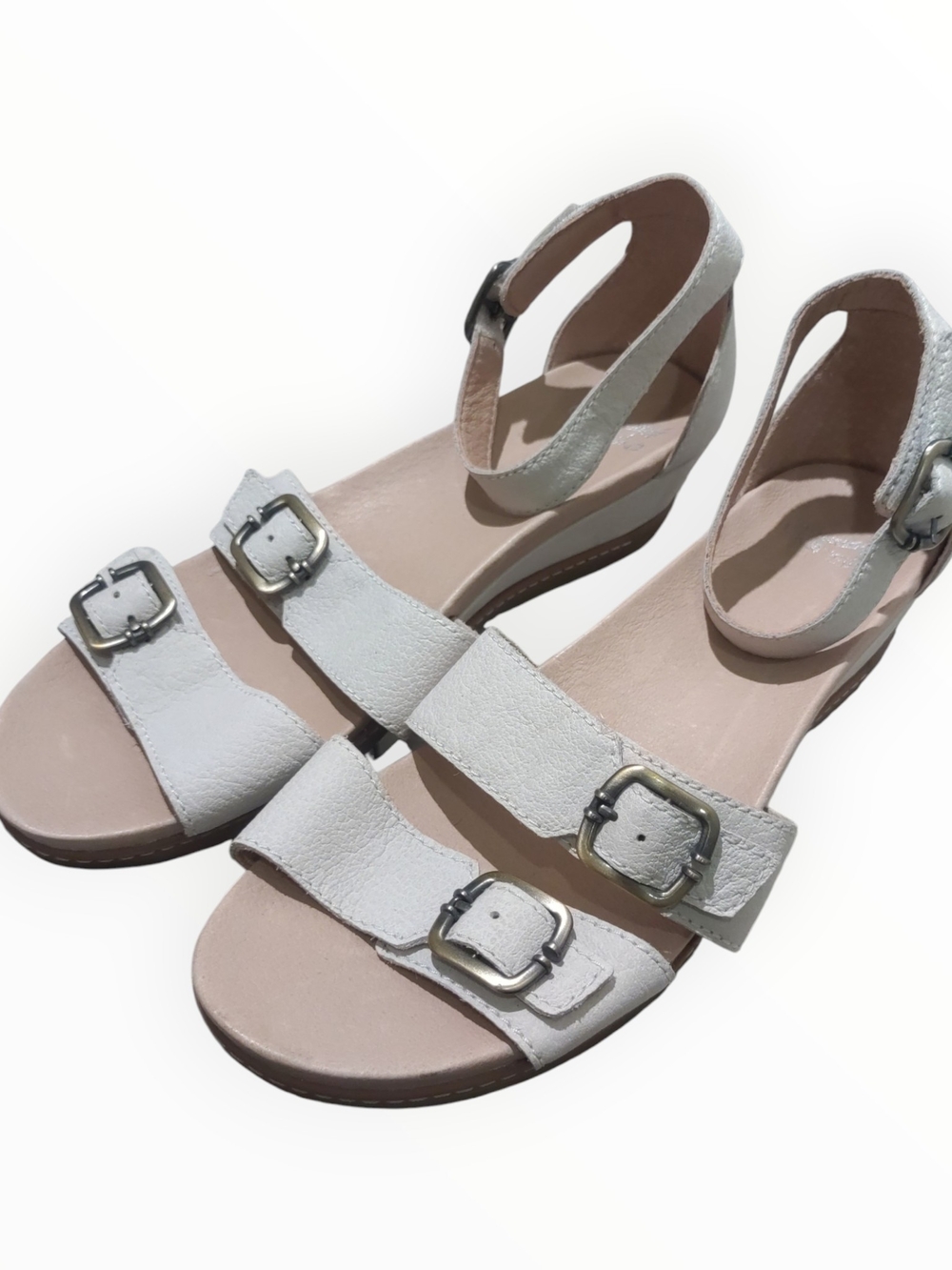 Dansko Leather Strap Buckle Adjustable Sandals size 9.5 White Beige Women's